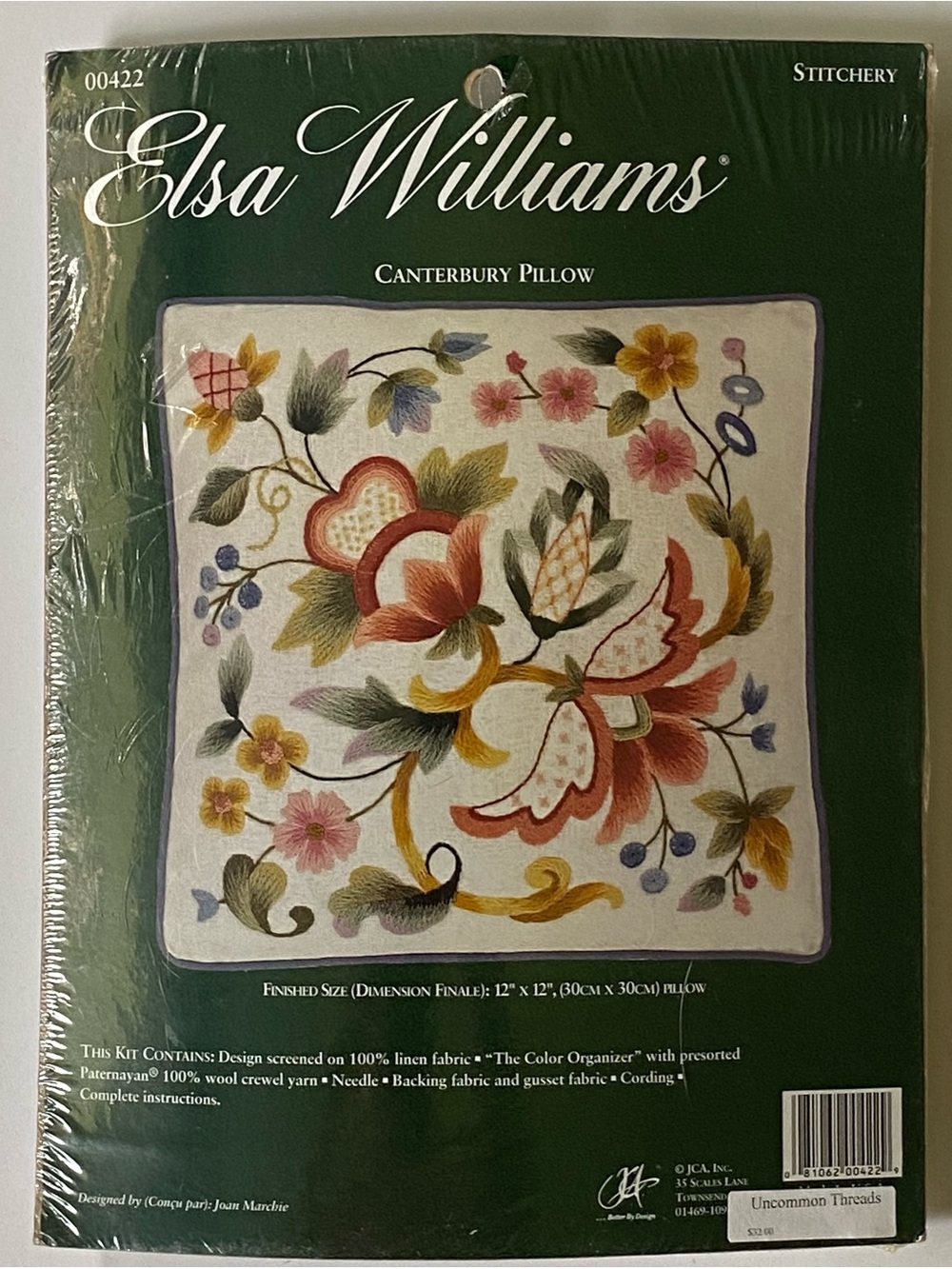 Elsa Williams Stitchery Canterbury Pillow New NWT Sealed Floral Linen Wool